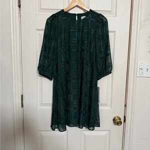 NWTs Calvin Klein Forest Plaid Pattern Green Knee-Length Dress
